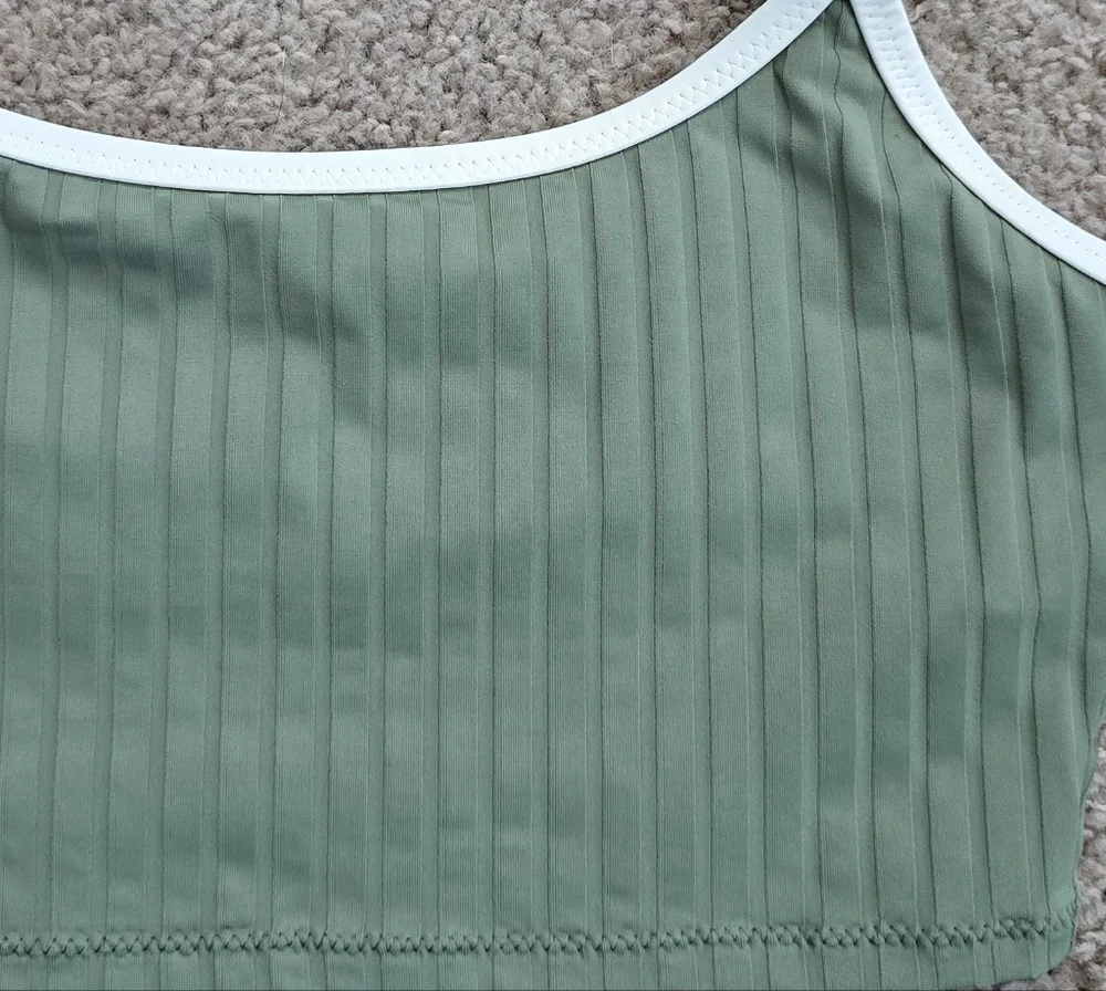 Aerie Wide Rib Scoop Longline Bikini Swim Top Olive Green Small Like New UPF 50 - Picture 6 of 10